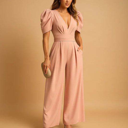 Davy | Women's Wide Leg Jumpsuit with Puff Sleeves