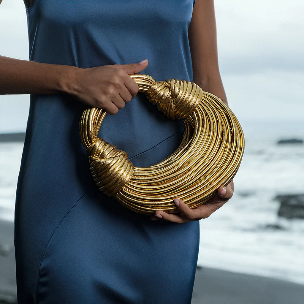 Davy | Women's Woven Round Handbag with Twisted Knot Detail