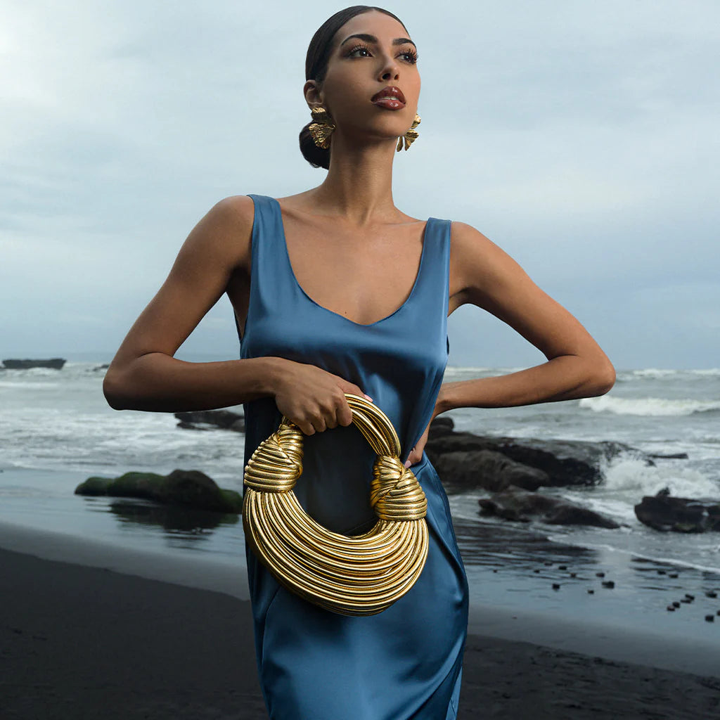 Davy | Women's Woven Round Handbag with Twisted Knot Detail