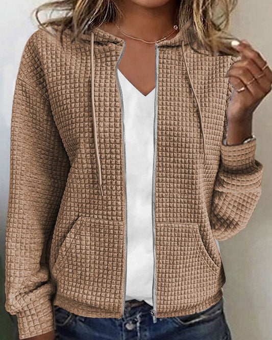 Davy | Women's Zip Hoodie with Pockets - Waffle Knit