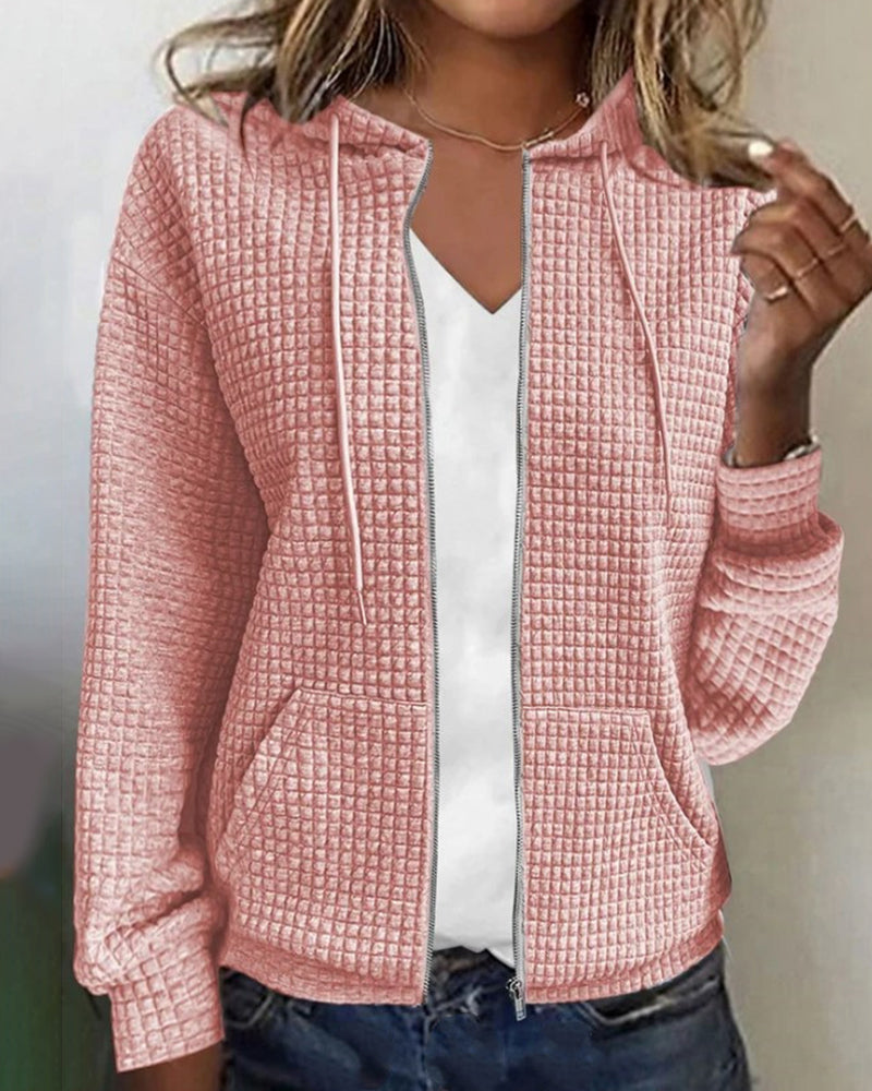 Davy | Women's Zip Hoodie with Pockets - Waffle Knit