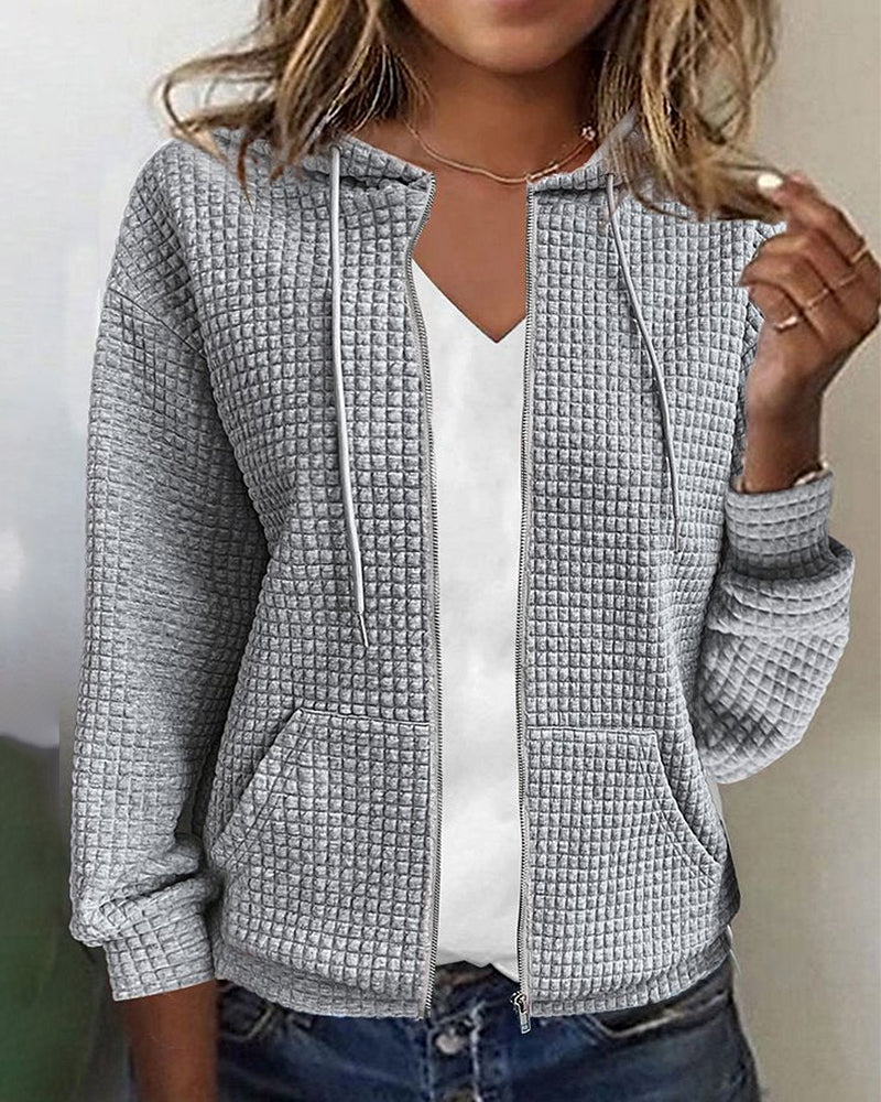 Davy | Women's Zip Hoodie with Pockets - Waffle Knit