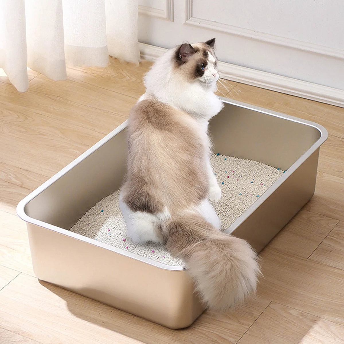 Deep-Sided Stainless Steel Cat Litter Box