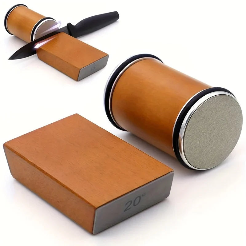 Diamond Sharpening Stone Set with Magnetic Holder – Elegant Wood and Metal Design