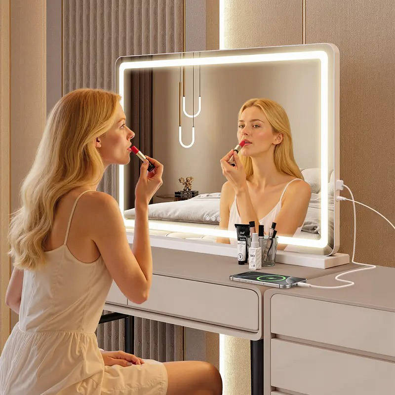Dimmable LED Desk Vanity Makeup Mirror with Touch Screen and 3 Colour Modes