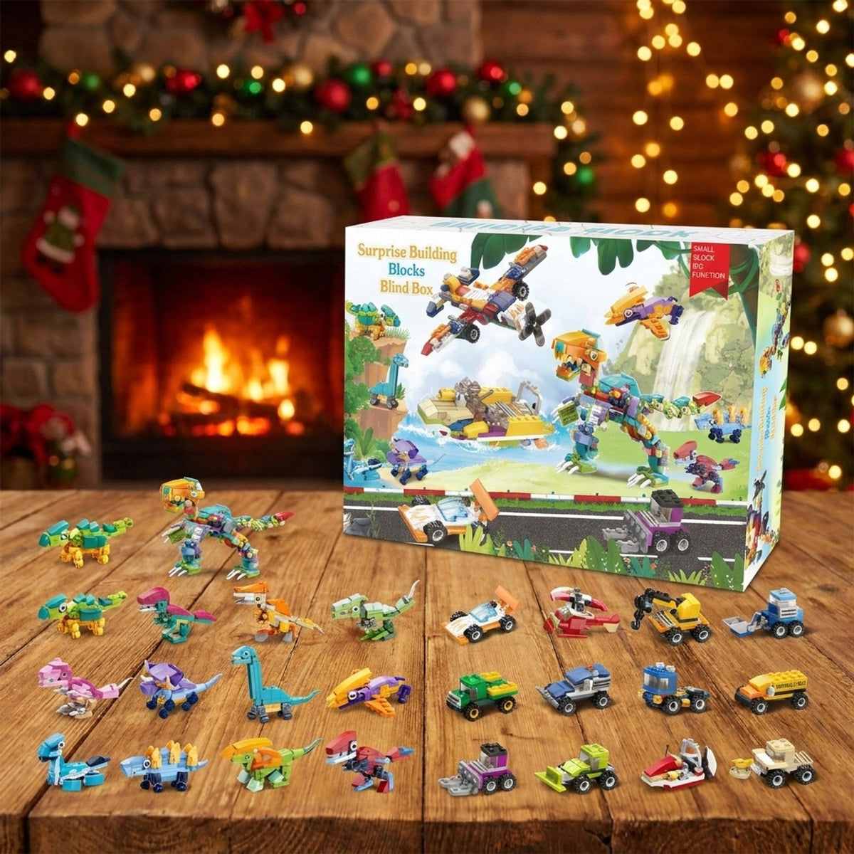 Dinosaur and Vehicle Building Block Advent Calendar, 24 Mini Kits, T. Rex and Plane Bonus