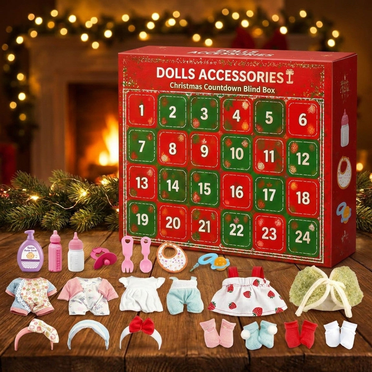 24-Day Doll Accessories Advent Calendar, Clothes, Headbands, Socks and Baby Care