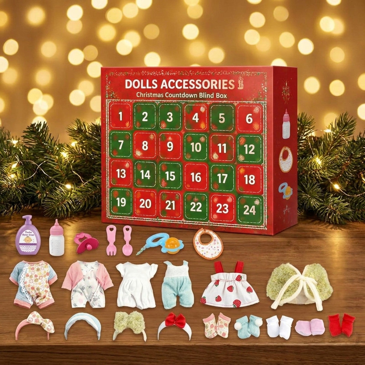 24-Day Doll Accessories Advent Calendar, Clothes, Headbands, Socks and Baby Care