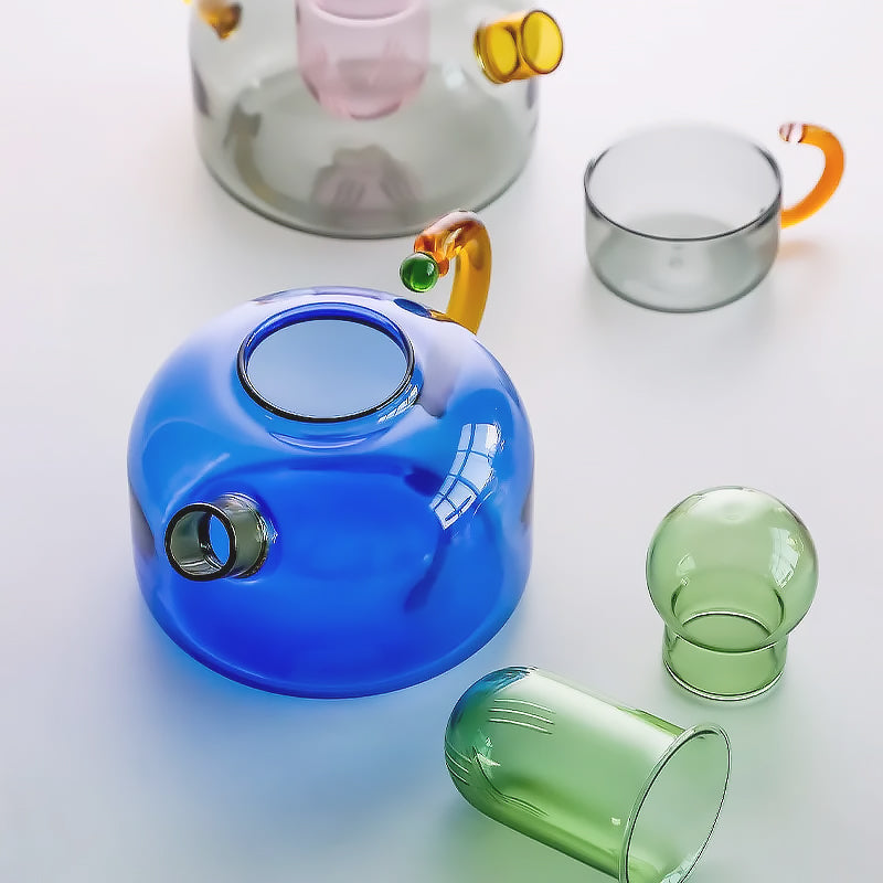 Elegant borosilicate tea set with unique design and vibrant colors – dishwasher safe, cup 80 ml, teapot 400 ml