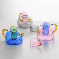 Service à Thé Élégant en Borosilicate avec Design Unique et Couleurs Vives – Compatible Lave-Vaisselle, Tasse 80 ml, Théière 400 ml