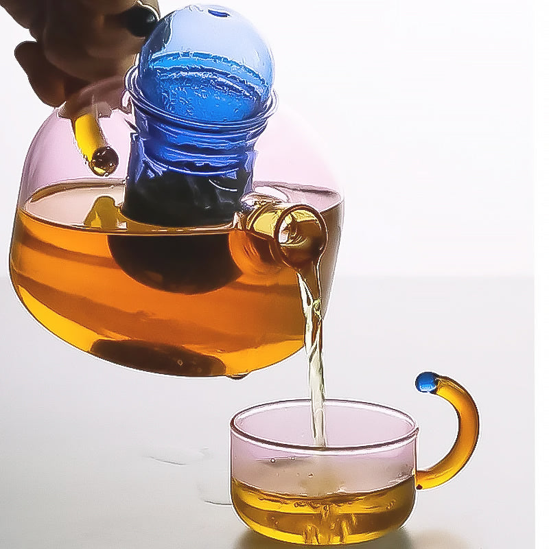 Elegant borosilicate tea set with unique design and vibrant colors – dishwasher safe, cup 80 ml, teapot 400 ml