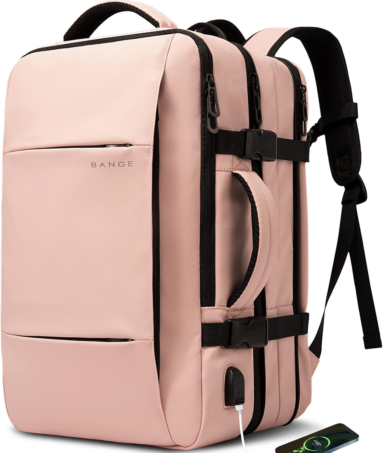 Expandable 26–45L Waterproof Travel Backpack with Laptop Sleeve & Duffle Carry