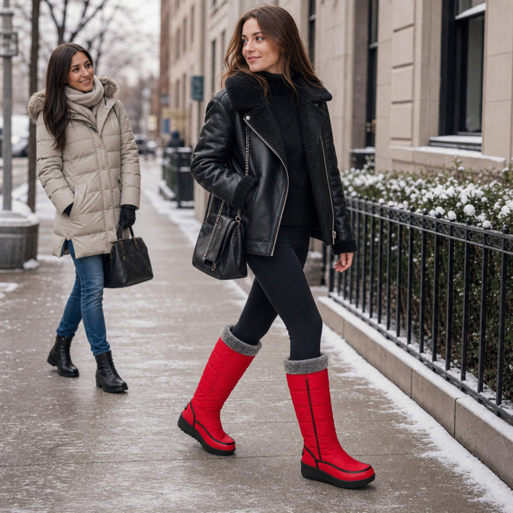 Bottes à enfiler hauteur genou doublées en fausse fourrure