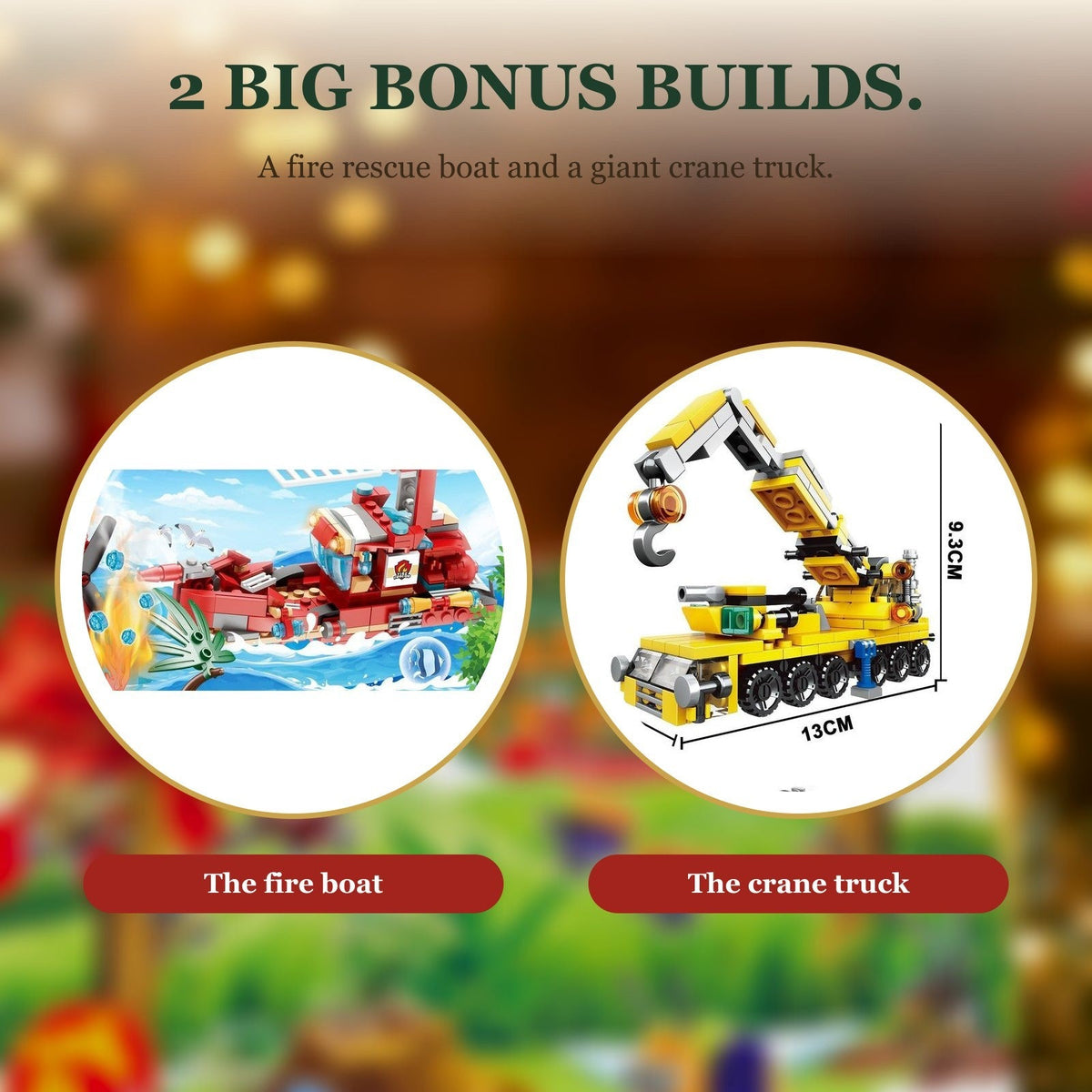 Fire Rescue and Construction Building Block Advent Calendar, Mini Vehicles and Crane Truck