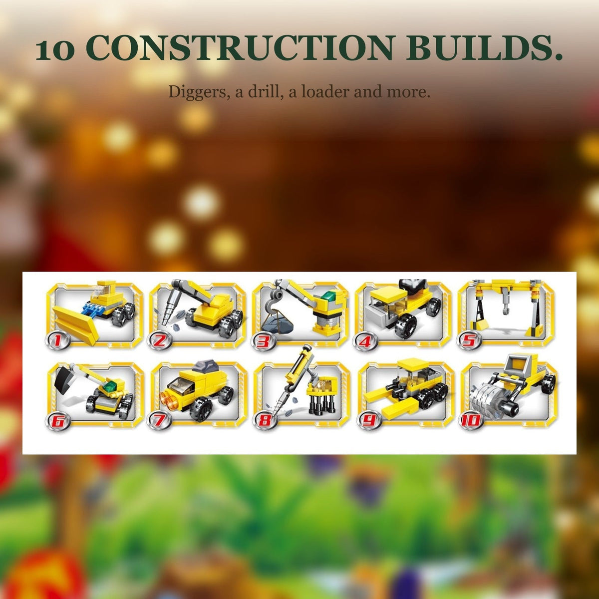 Fire Rescue and Construction Building Block Advent Calendar, Mini Vehicles and Crane Truck