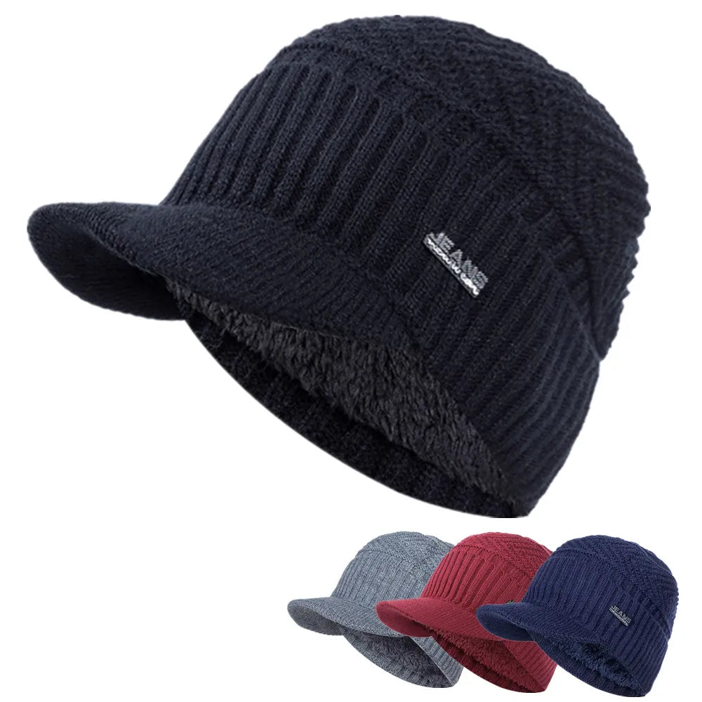 Fleece-Lined Knit Visor Beanie