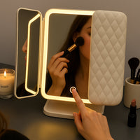 Foldable LED Vanity Makeup Mirror with Adjustable Lighting and Stand