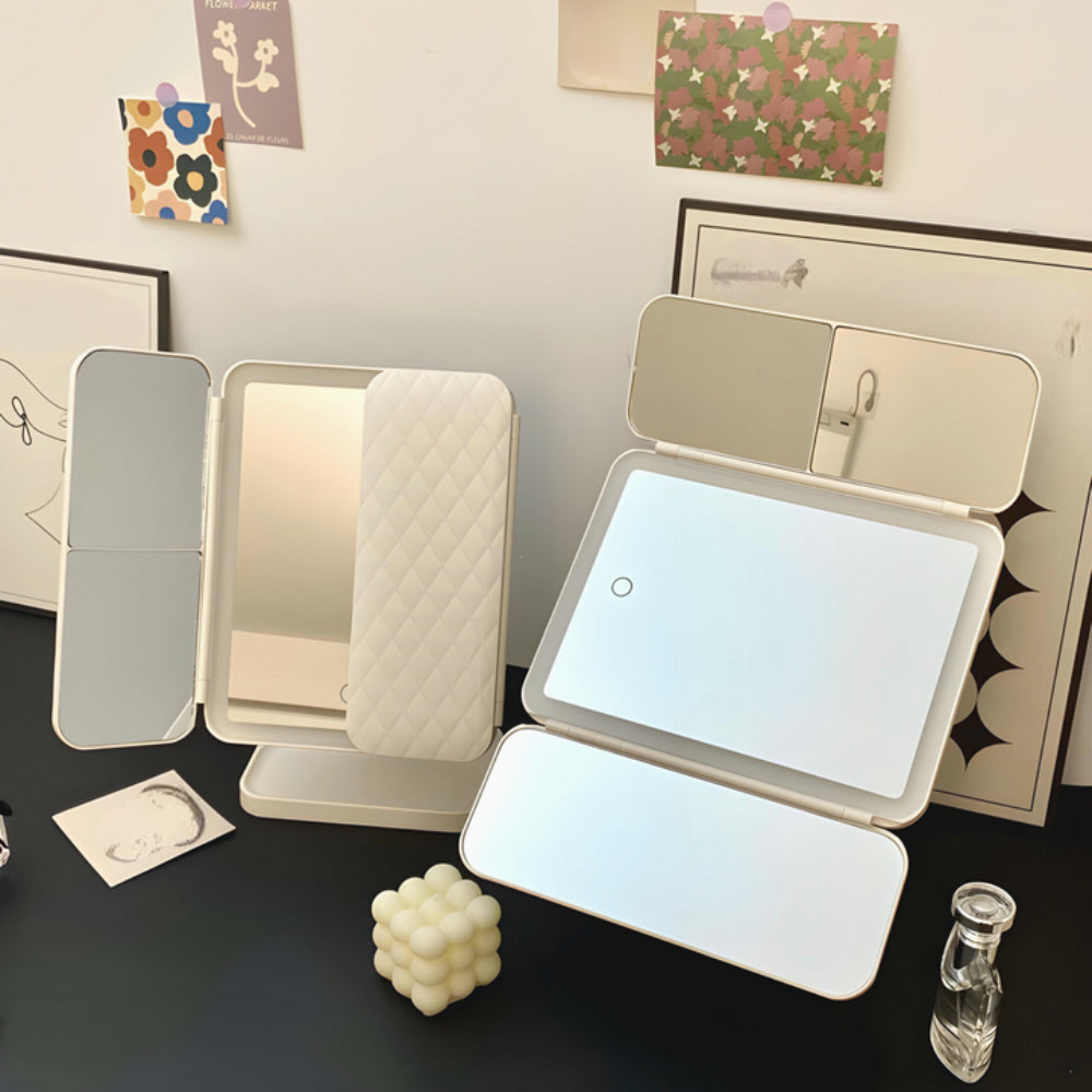 Foldable LED Vanity Makeup Mirror with Adjustable Lighting and Stand