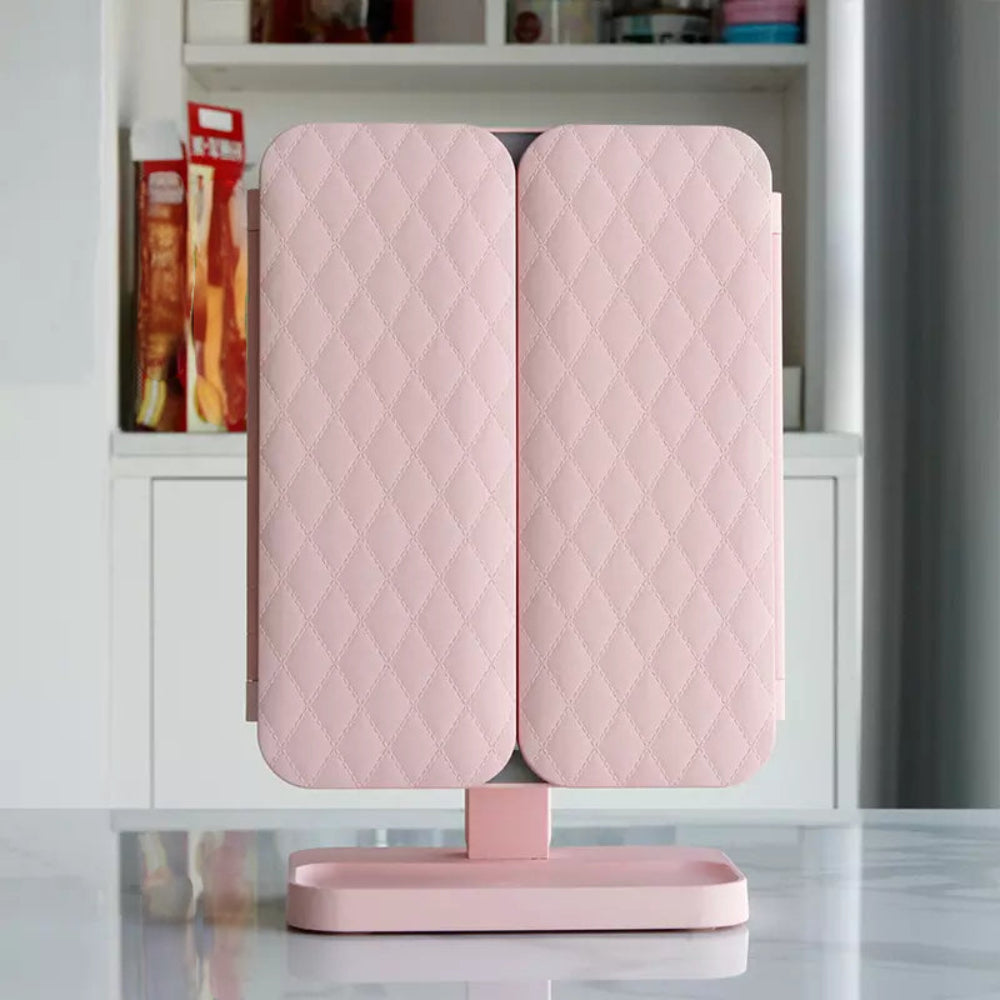 Foldable LED Vanity Makeup Mirror with Adjustable Lighting and Stand