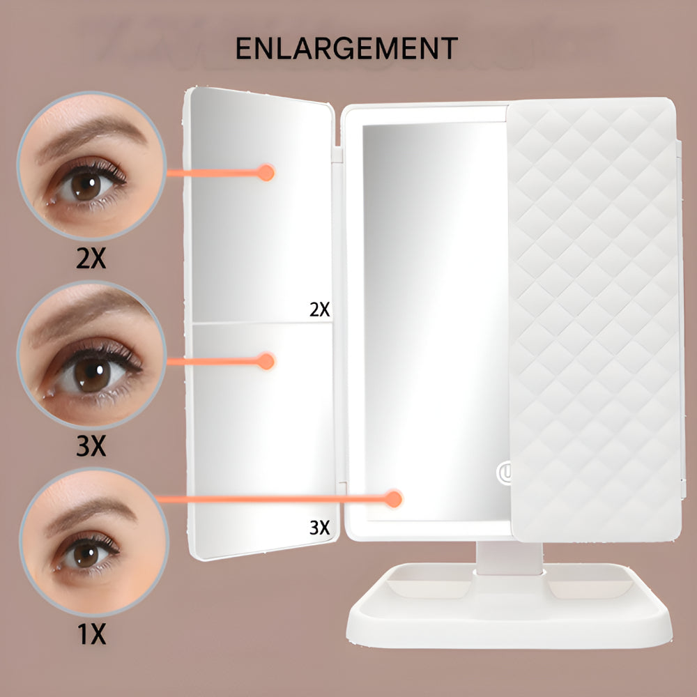 Foldable LED Vanity Makeup Mirror with Adjustable Lighting and Stand