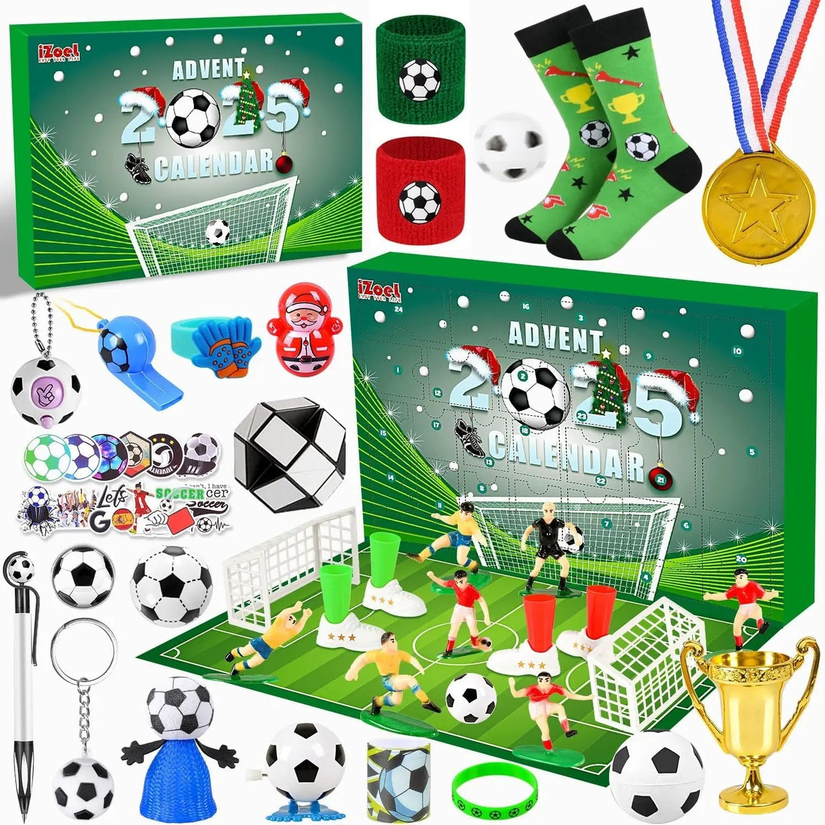 Calendrier de l'Avent sur le thème du football pour enfants avec 24 accessoires de football et surprises