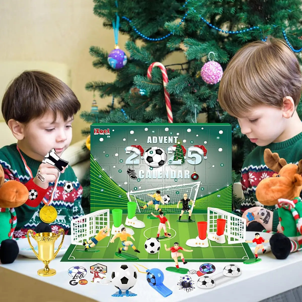 Calendrier de l'Avent sur le thème du football pour enfants avec 24 accessoires de football et surprises