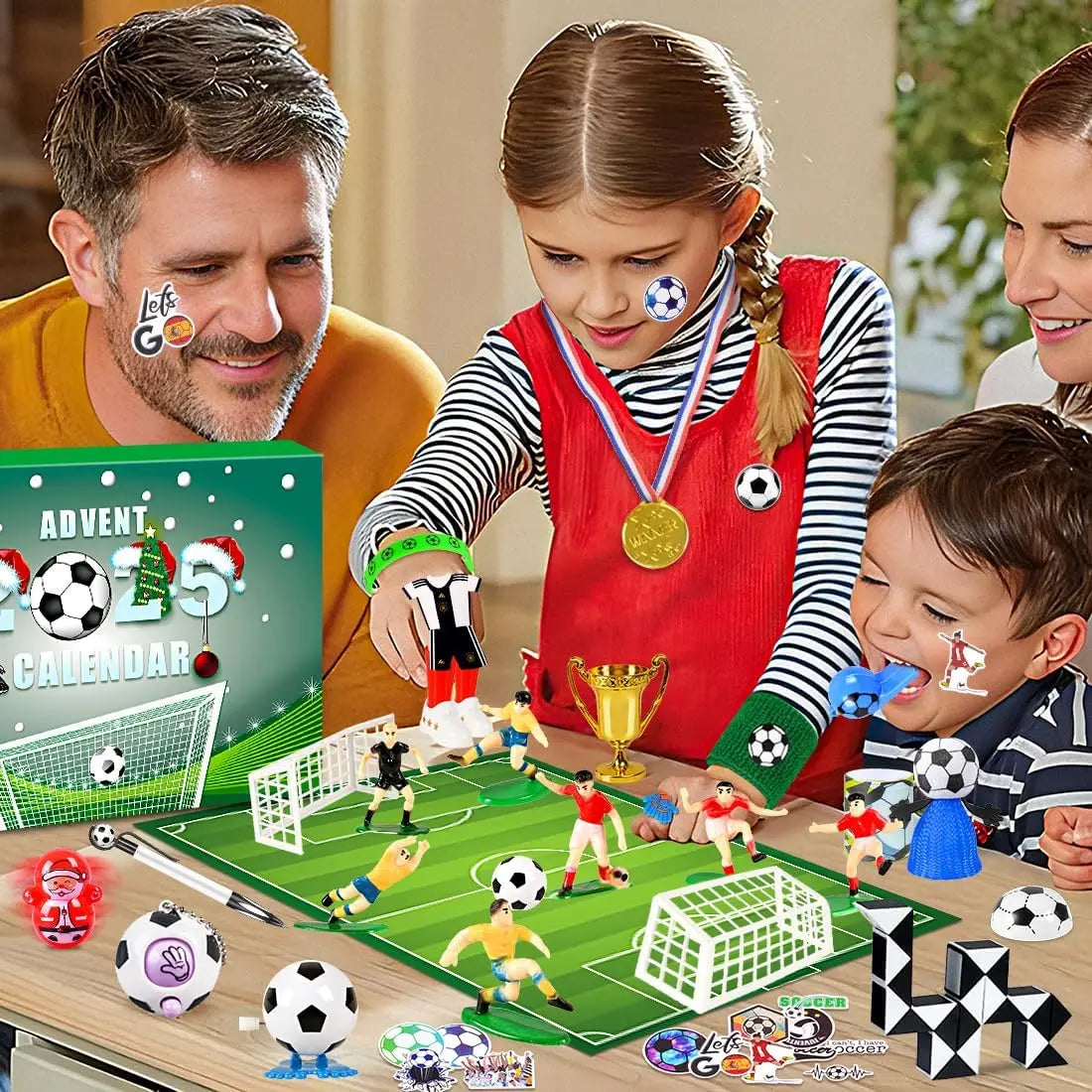 Calendrier de l'Avent sur le thème du football pour enfants avec 24 accessoires de football et surprises
