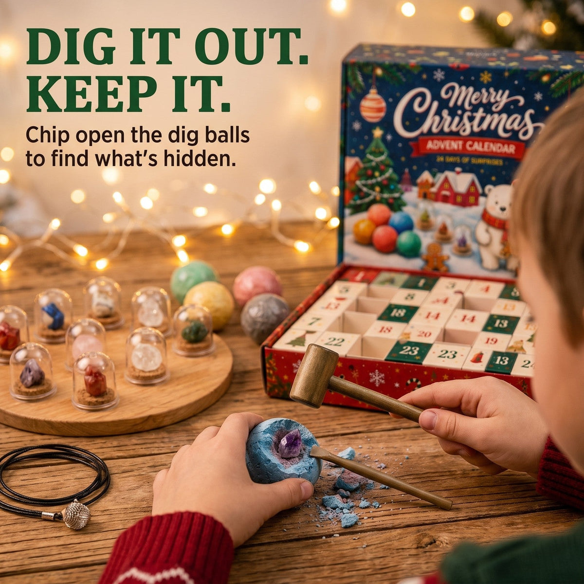 Gemstone Excavation Advent Calendar, 24 Days with Dig Balls, Tools and Stones