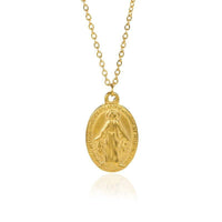 Collier avec pendentif Vierge Marie plat plaqué or et argent