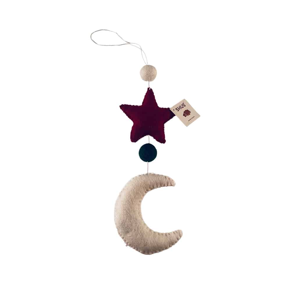 Handmade Moon, Star and Planets Christmas Decoration - 100% Pure Wool