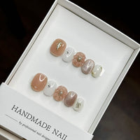 Handmade Press-On Nail Art Set with Floral and Gem Accents