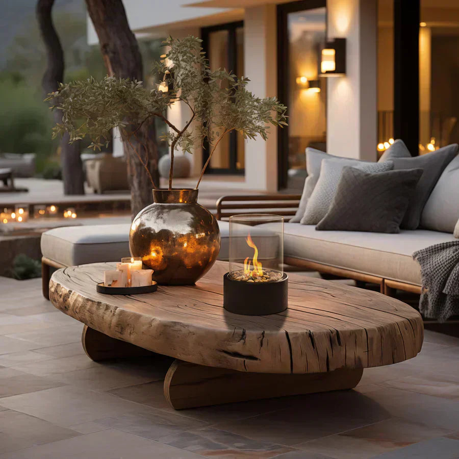 Heat without odor in an elegant, portable tabletop fireplace