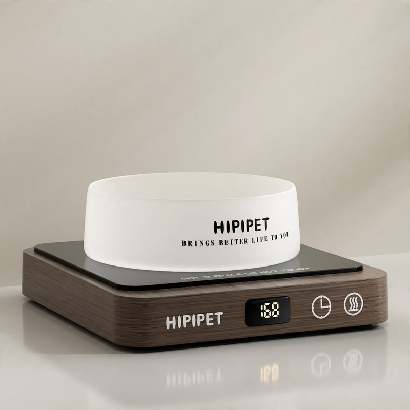 Heated Glass Pet Bowl with Wooden Base