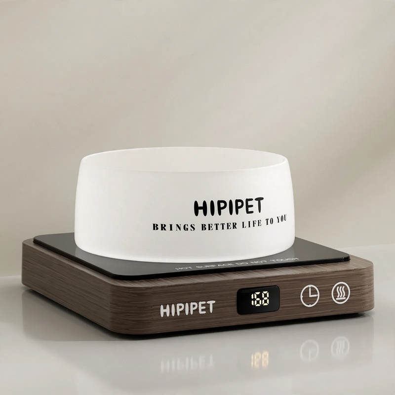 Heated Glass Pet Bowl with Wooden Base