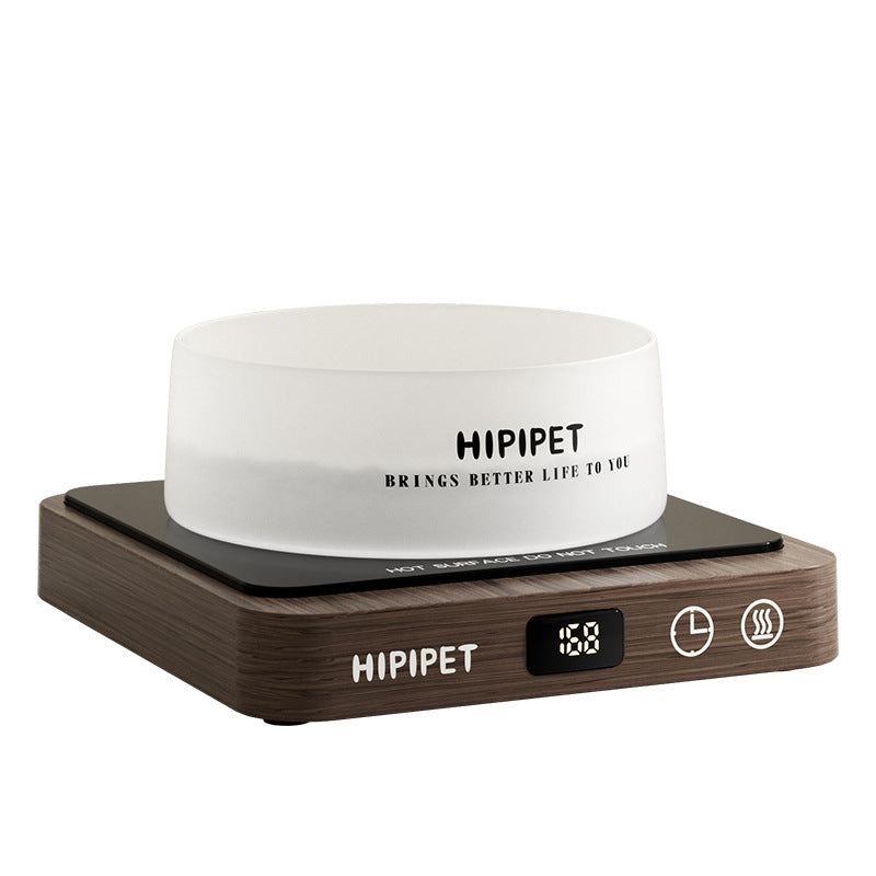 Heated Glass Pet Bowl with Wooden Base