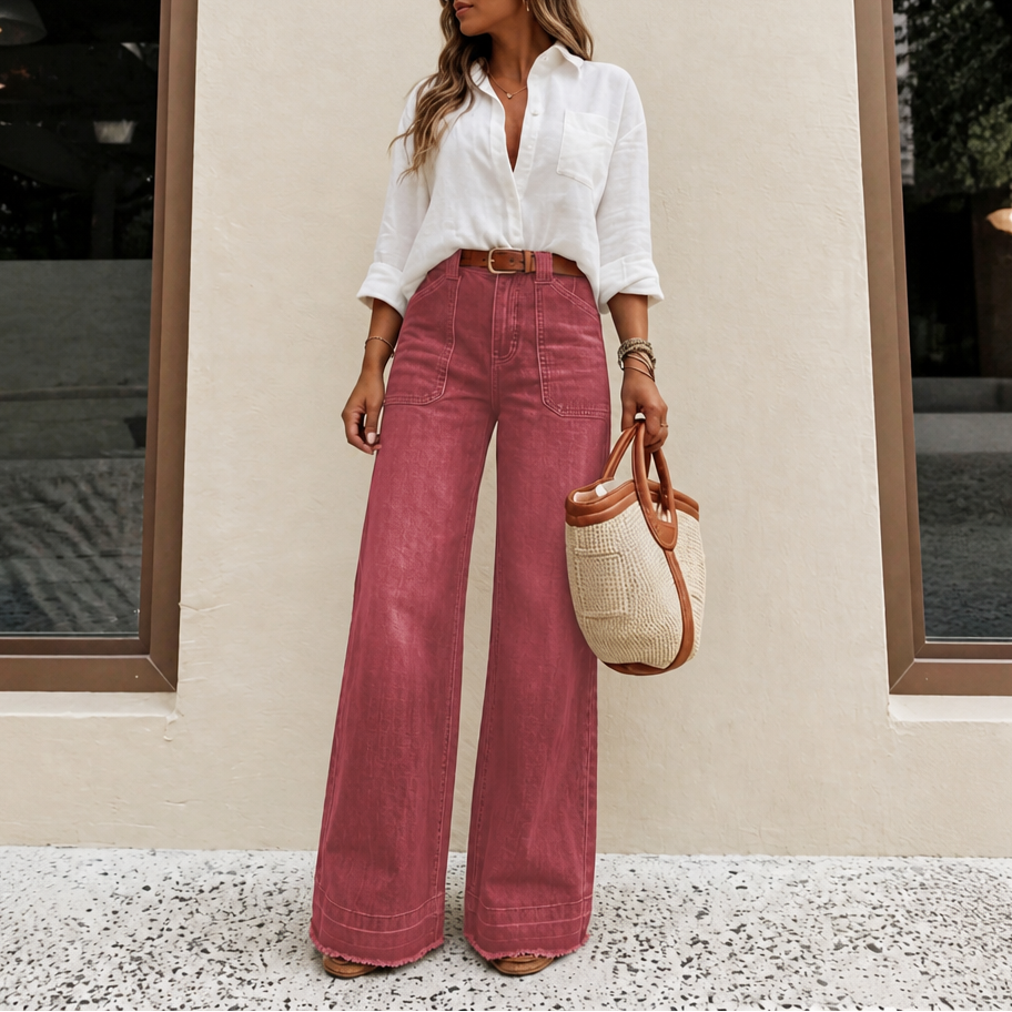 Jean en denim extensible taille haute à jambes larges