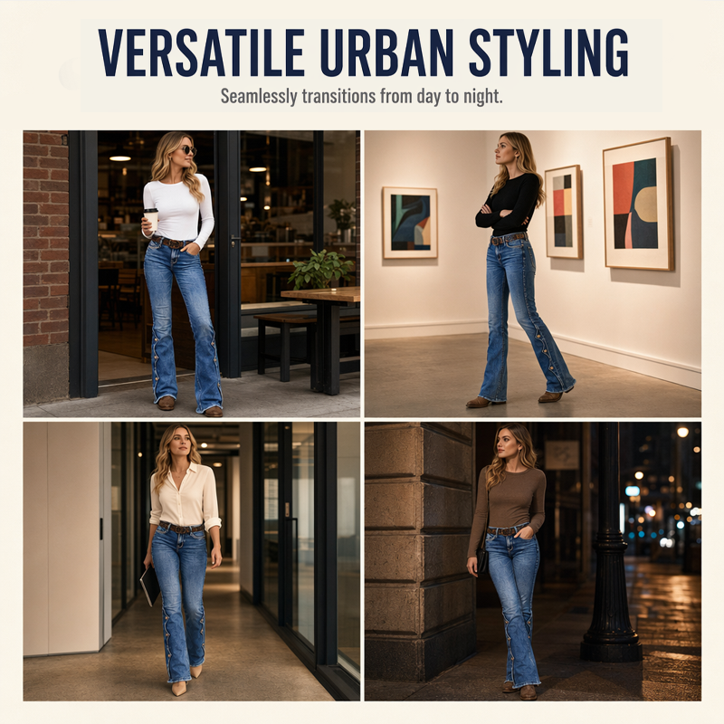 Jean en denim évasé extensible taille haute avec ourlet à franges brutes