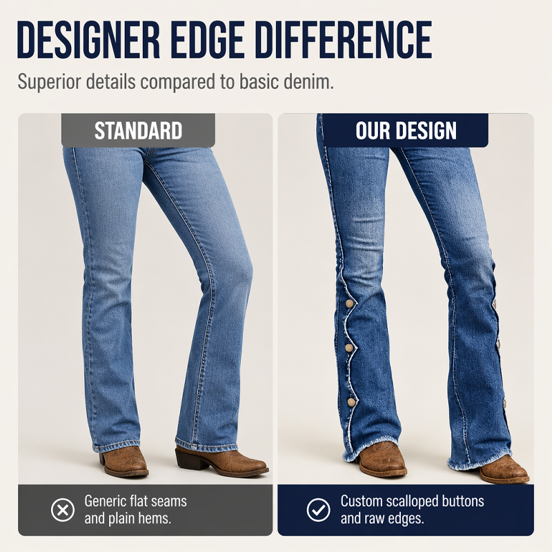 Jean en denim évasé extensible taille haute avec ourlet à franges brutes
