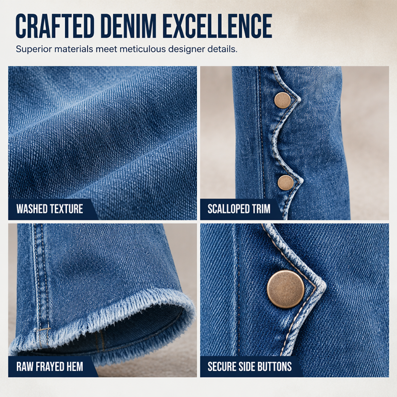 Jean en denim évasé extensible taille haute avec ourlet à franges brutes