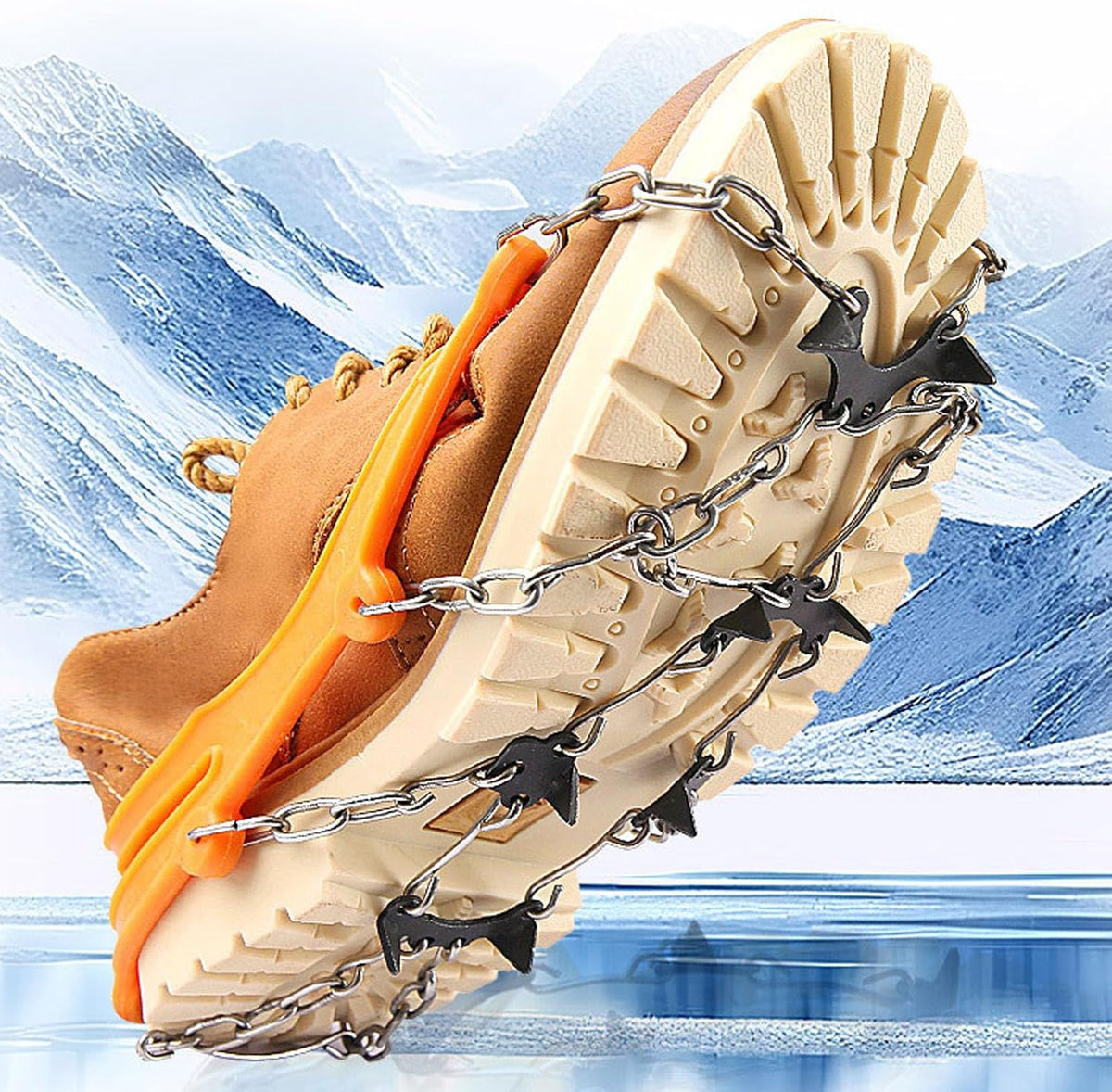 Ice Cleats with Chains & 16 Steel Spikes - Anti-Slip Shoe Grips