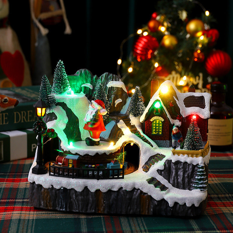 Illuminated Christmas Village Decoration with Moving Figures