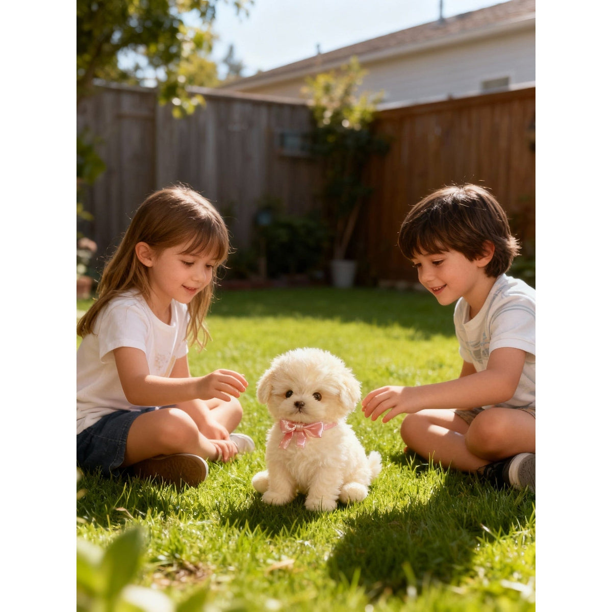 Peluche interactive en forme de chien, assise, avec sons et mouvements