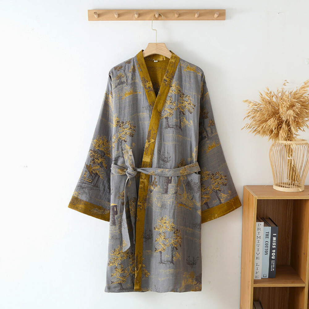 Kimono-Style Cotton Robe - Relaxed Fit, Soft Airy Weave