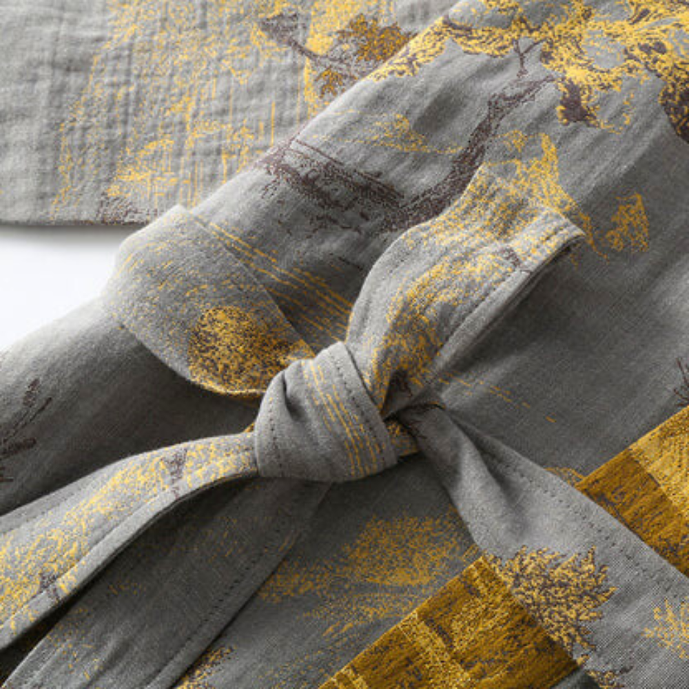 Kimono-Style Cotton Robe - Relaxed Fit, Soft Airy Weave