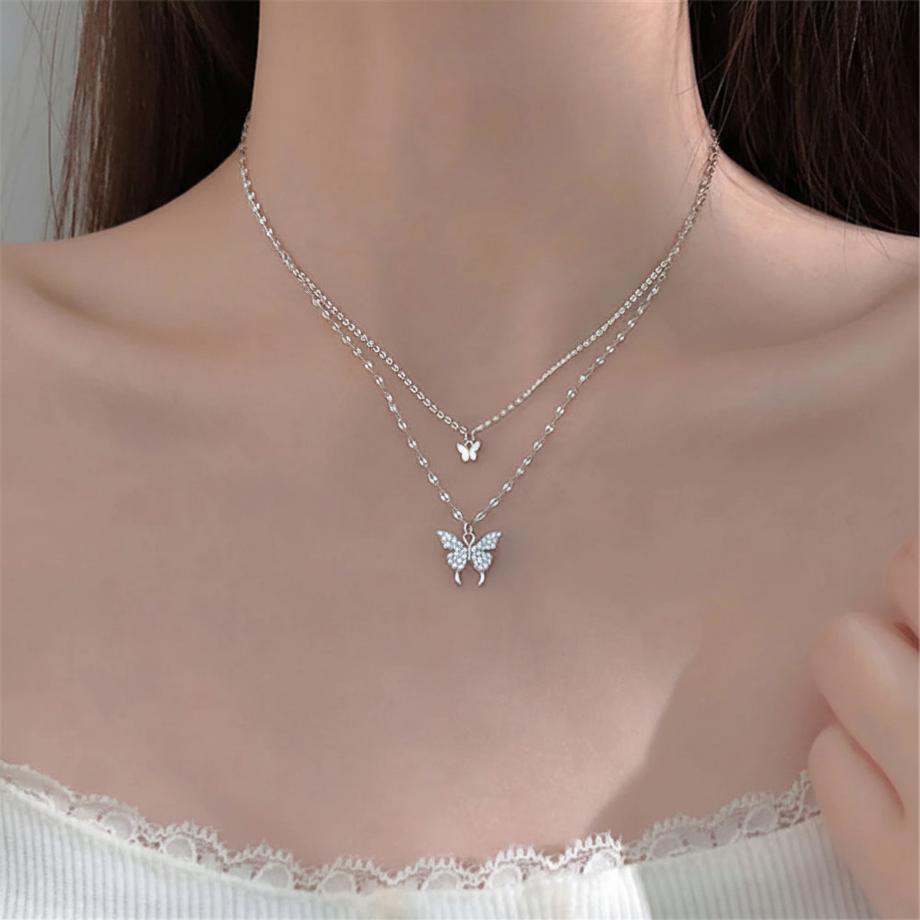 Layered Silver Necklace - FlutterJewelry