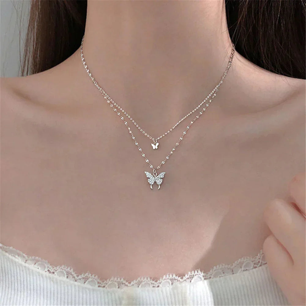 Layered Silver Necklace - FlutterJewelry