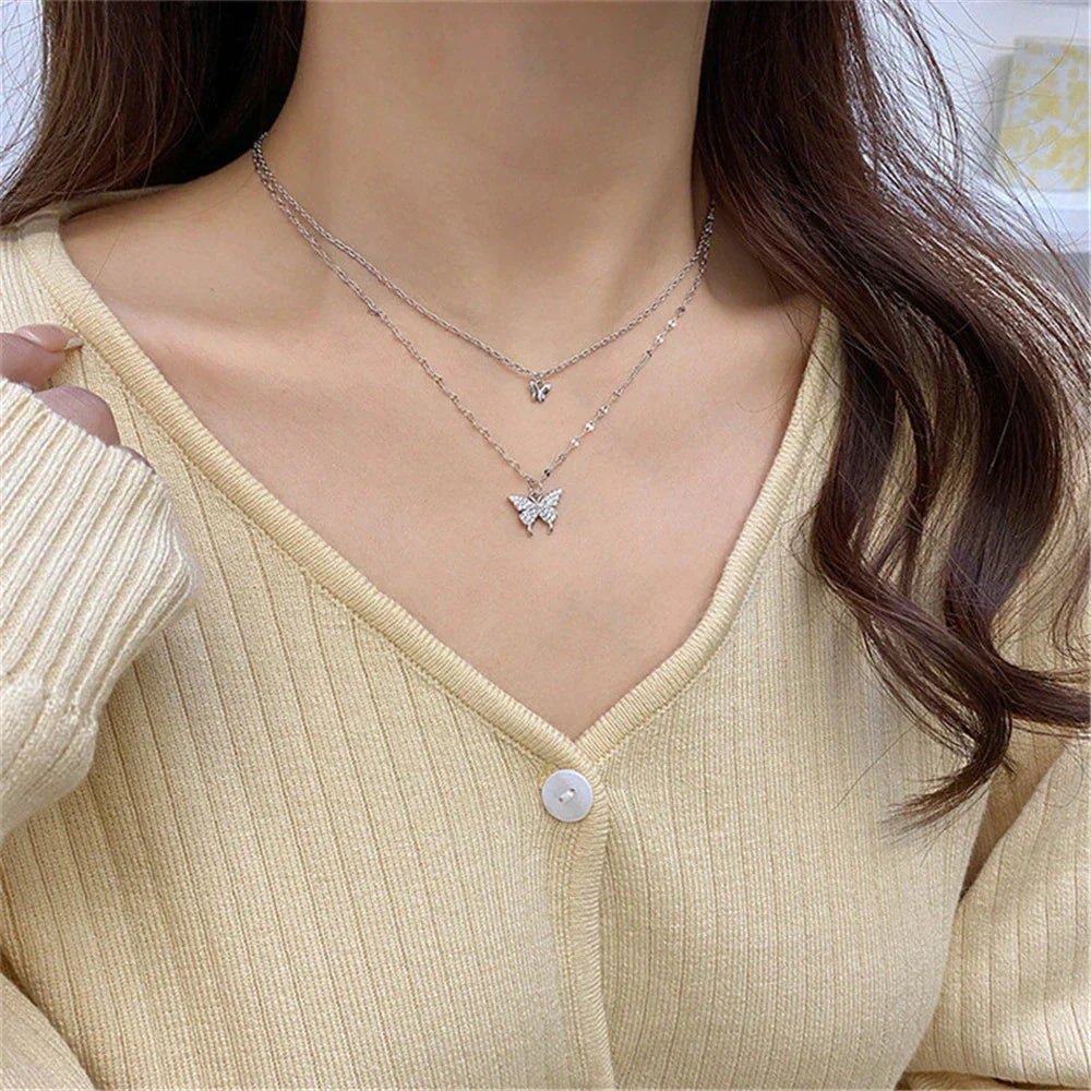 Layered Silver Necklace - FlutterJewelry