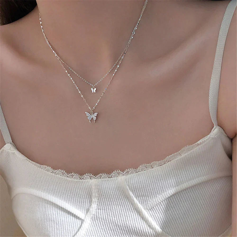 Layered Silver Necklace - FlutterJewelry