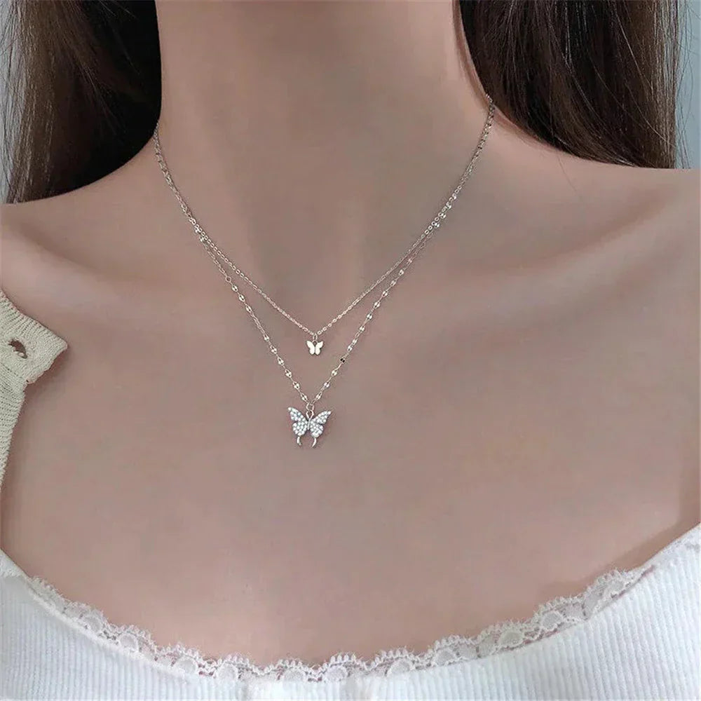 Layered Silver Necklace - FlutterJewelry