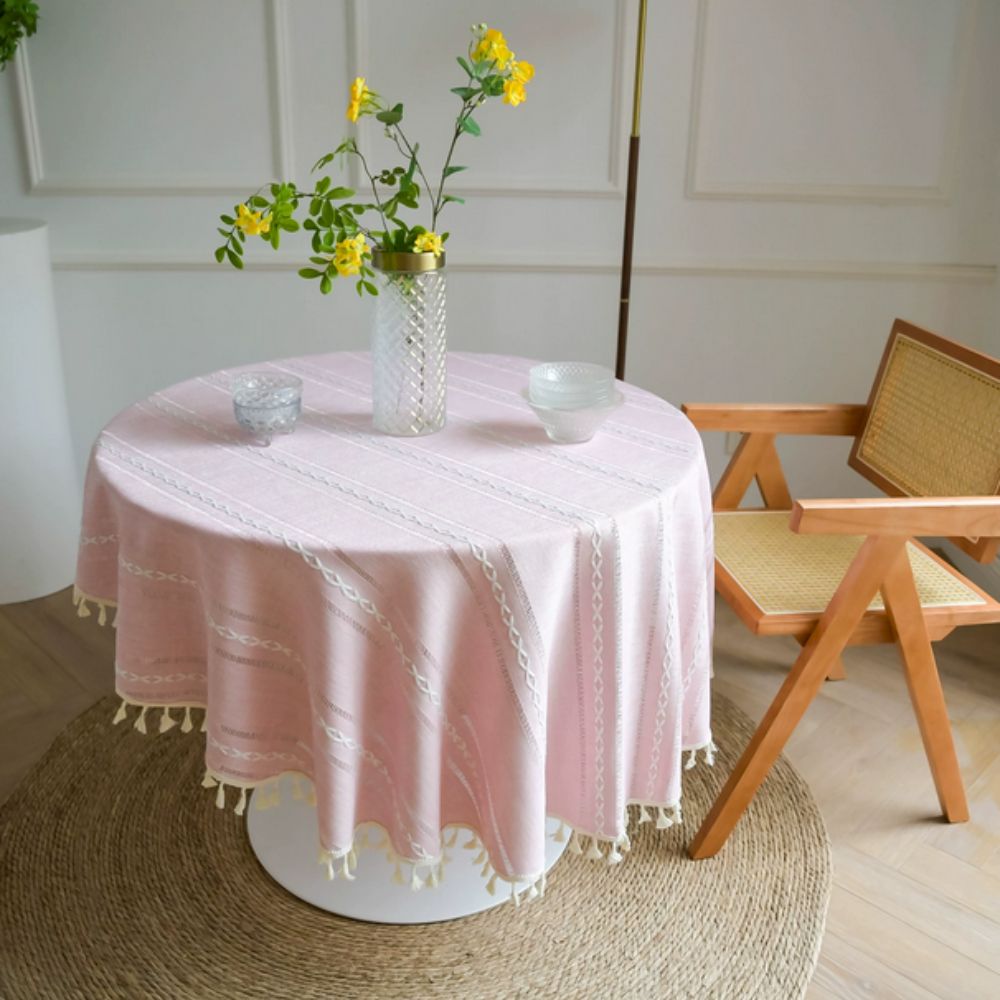 Leaf Embroidered Round Tablecloth